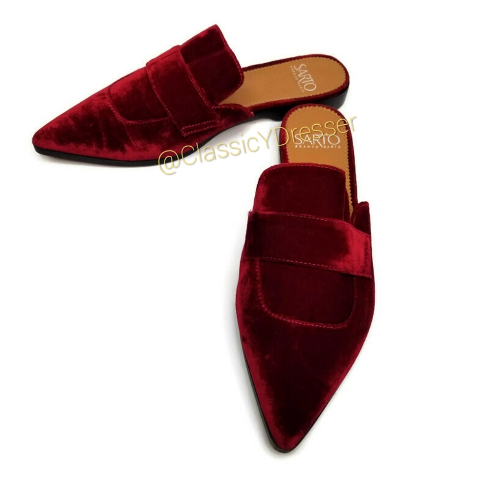 Franco Sarto Deep Red Velvet Slip-On Mules